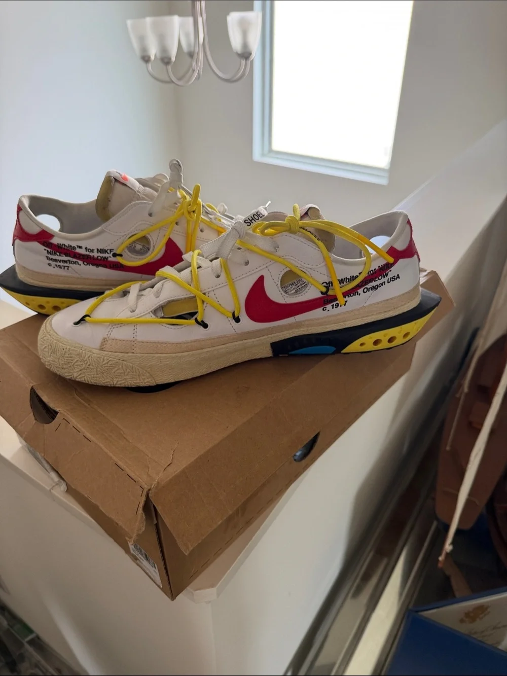 Off White/Nike Blazer Low '77 White Red Yellow Accent Athletic Shoes